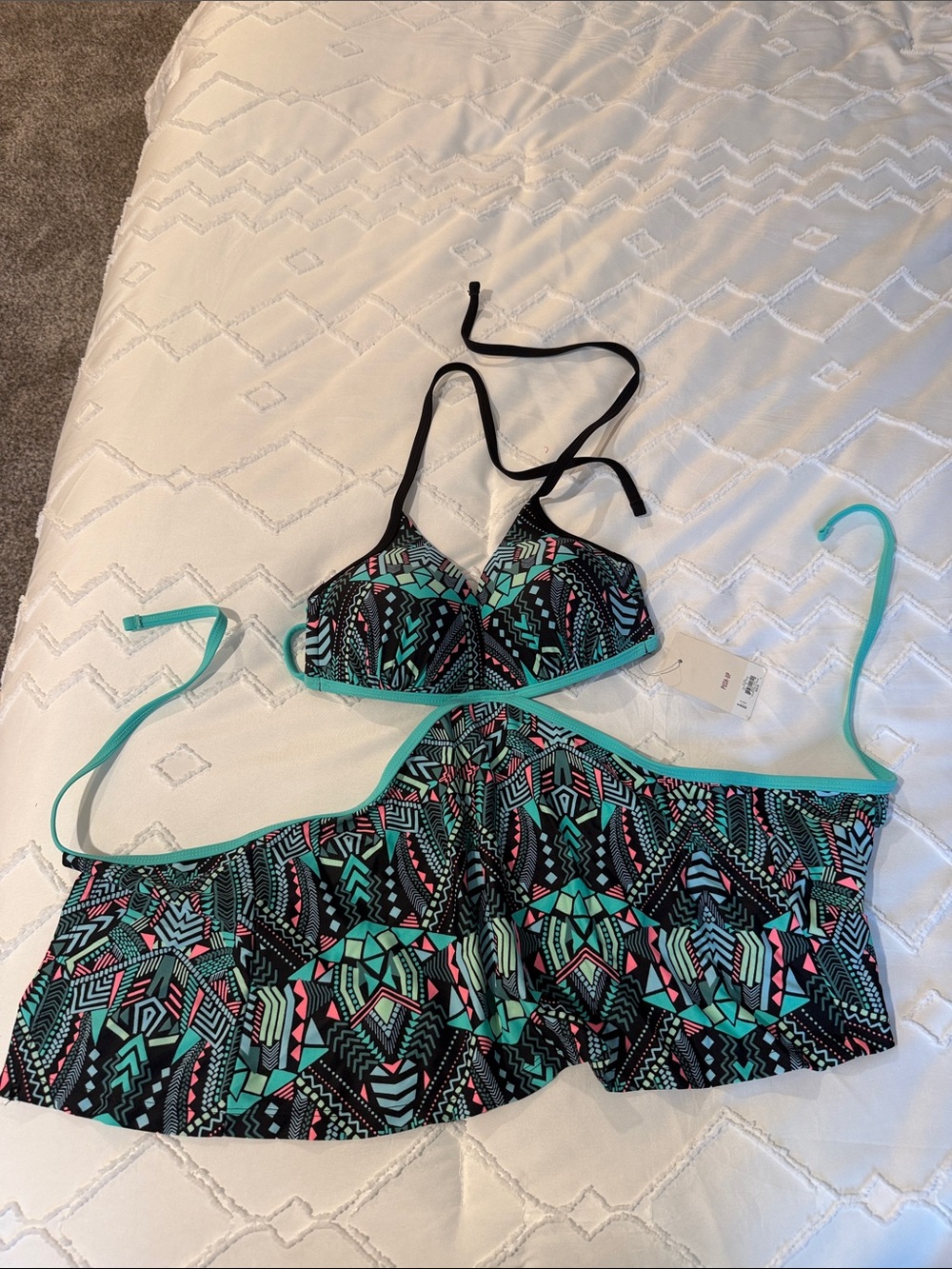 SO Black Bandeau Swim Top with Teal & Pink Tribal Print